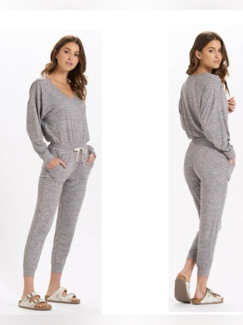 Vuori Lux Long Sleeve Jogger Jumpsuit,  Heather Grey, Size Small
